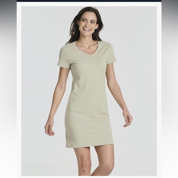 Set of Three Ribbed V-Neck T-Shirt Dresses 3X Navy Black Cream - Picture 5 of 9